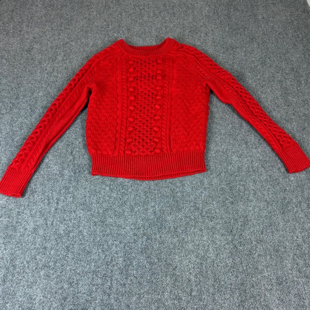 J.Crew Red Cable Knit Bobble Sweater Womens XS Long Sleeve Pullover